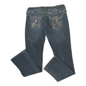 Premier Women's Embellished Blue Boot Cut Jeans Denim 7/8